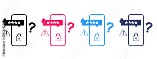 One Time Password OTP Verification and Mobile Security Alert Icon Set