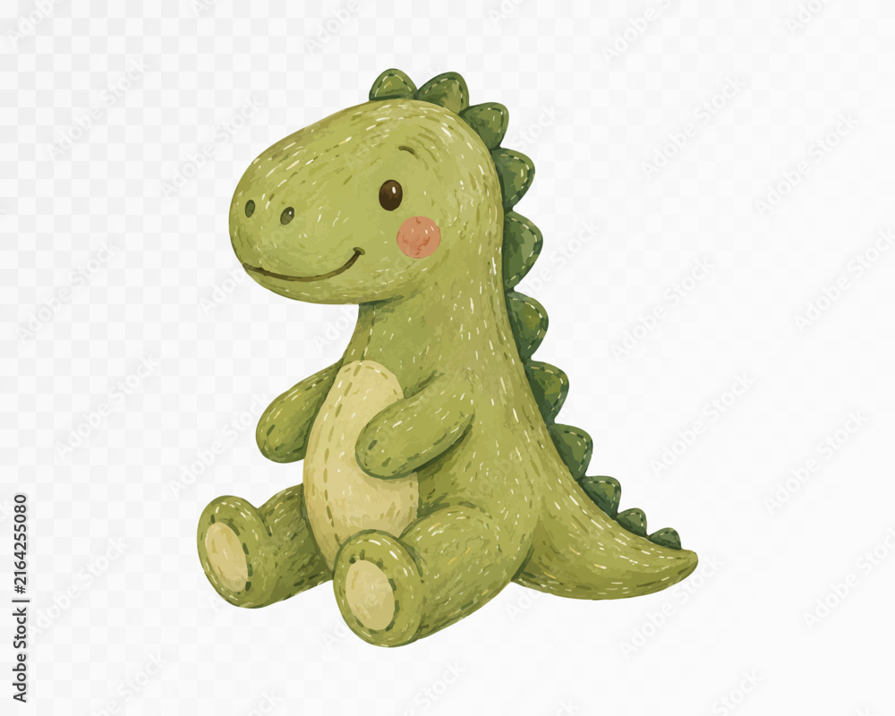 Fototapeta premium Cute green dinosaur toy watercolor vector art