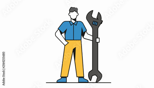 Modern labor day celebration with professional worker holding wrench