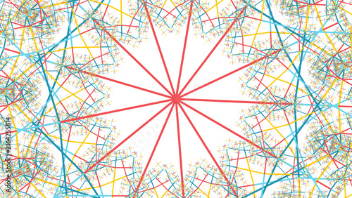 Принти на полотні Complex kaleidoscopic pattern with colorful intersecting geometric lines forming