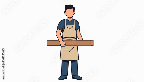 Modern labor day celebration featuring worker with wooden plank