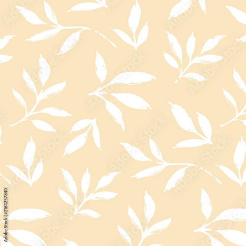 Seamless pattern with branches and leaves. Hand drawn floral botanical design. Modern print for textile, fabric, wallpaper, wrapping, scrapbook and packaging