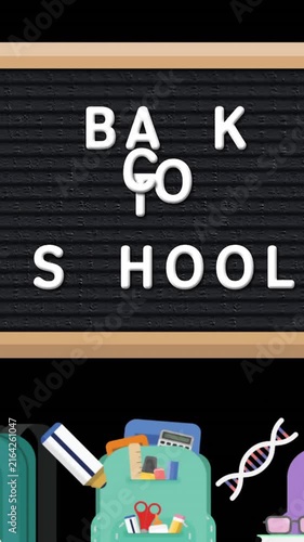 Welcome back to school text on blackboard against School icons