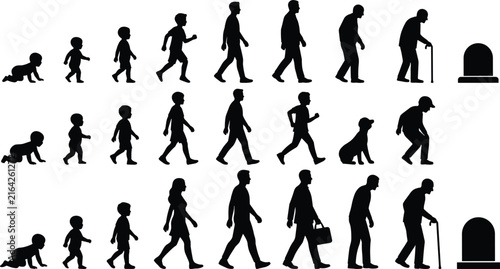 Bild auf Leinwand Human life stages silhouette collection showing infancy, childhood, adolescence,