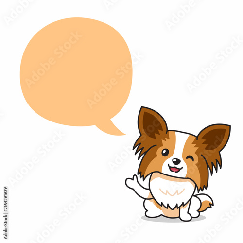 Cute Papillon puppy sitting with blank speech bubble cartoon vector illustration