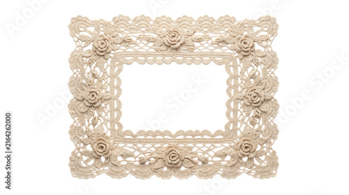 Beige Crochet Lace Floral Frame Mockup on White Background