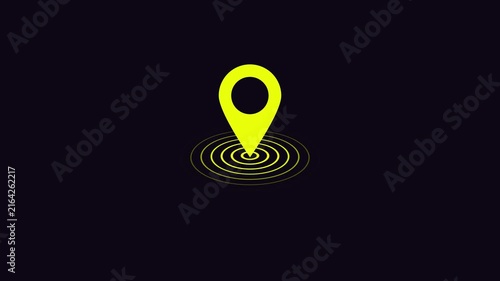 GPS location pointer animated with radio wave, location map pointer with pin icon and location animation 4k animation video on black backgroun