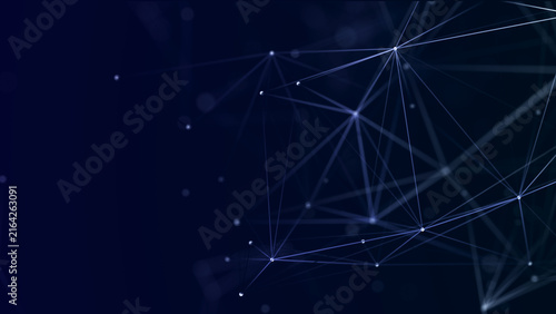 Abstract polygonal space with dots and lines. Connection science background. Triangular business wallpaper. 3d rendering