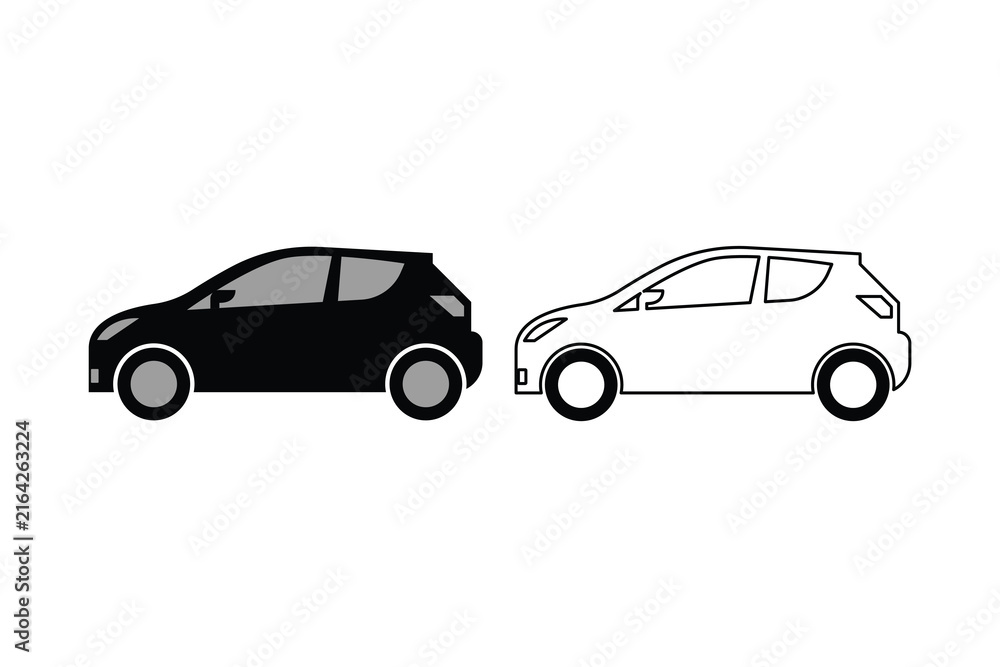 Naklejka premium Line Art Car Silhouette Isolated on White Background