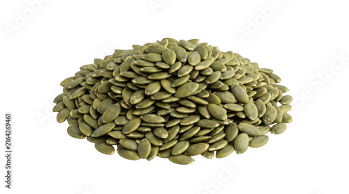 Heap of raw organic pumpkin seeds isolated on white background
