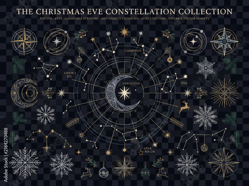 Foto Celestial christmas constellation design elements set with showcases collection