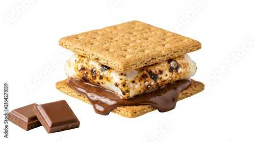 Delicious S'more with toasted marshmallow and melted chocolate on graham crackers