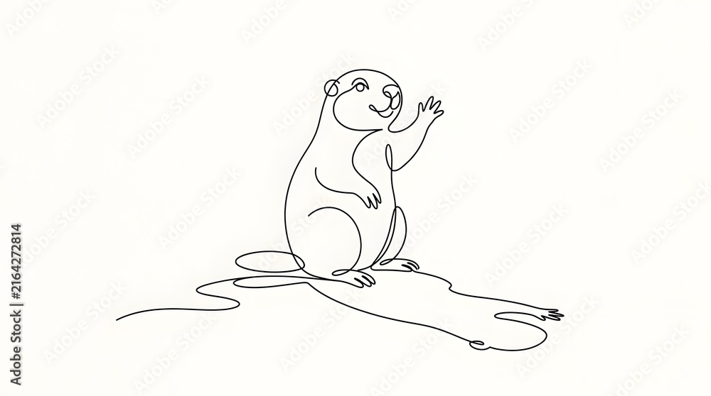 Obraz premium Minimalist Line Drawing of Playful Otter Sitting on Log