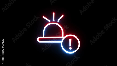 Neon siren light icon flashing with warning sign animation isolated on black background video.
