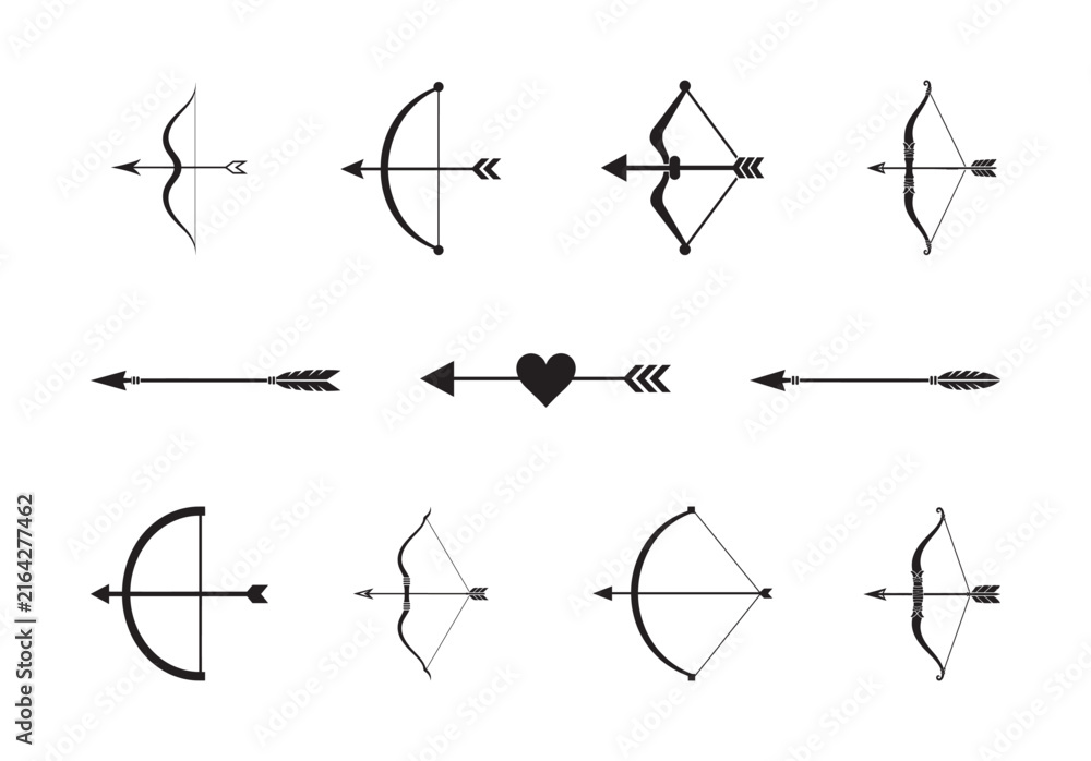 Fototapeta premium Bow and arrow archery icon vector collection
