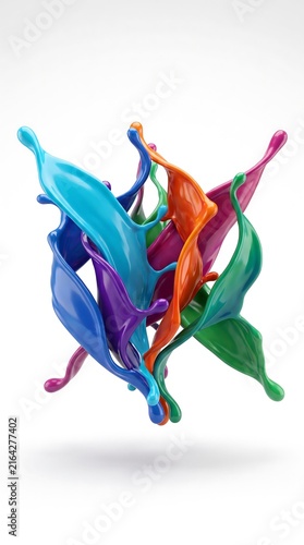 Colorful liquid splash collision in mid-air, vibrant abstract art