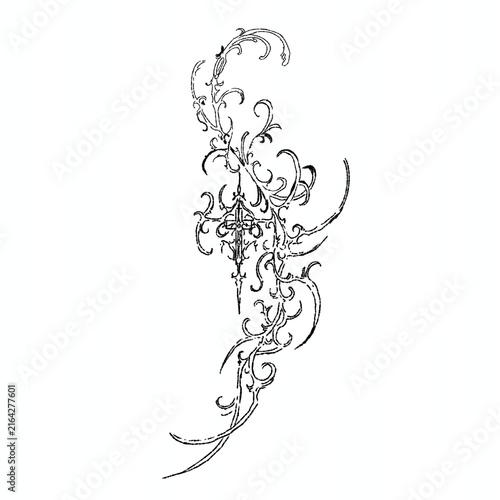 Fotografie Black Y2K cybersigilism abstract ornament with gothic tribal cross