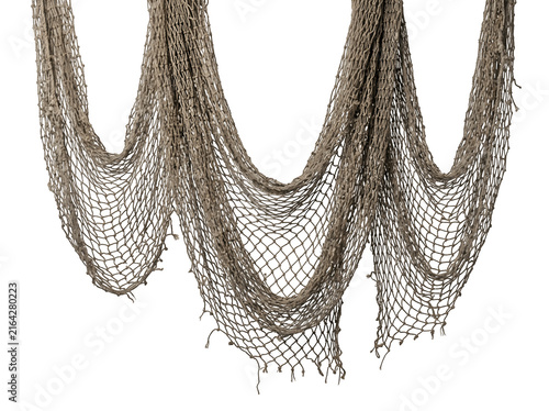 Old fishing net with tangled mesh hanging in a rustic style funny animal emoji isolated on transparent background