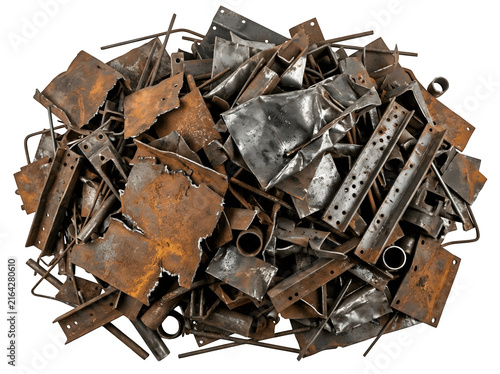 Pile of rusty metal scrap with various shapes and textures funny animal emoji isolated on transparent background