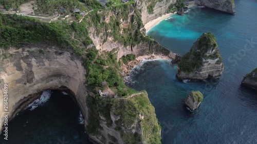 Stunning aerial view of diamond beach with its turquoise water and dramatic cliffs on nusa penida, bali