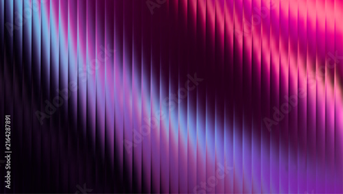 Abstract neon light flowing behind vertical ribbed glass with smooth glowing refraction. Abstract vector illustration. Vibrant gradient optical illusion for modern banner design.