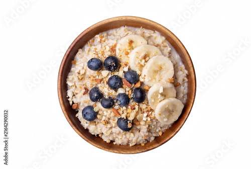 Healthy Oatmeal Bowl with Fresh Blueberries and Sliced Bananas