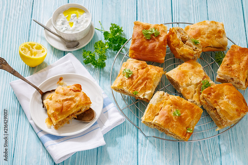 Balkan burek sa mesom on a cooling rack