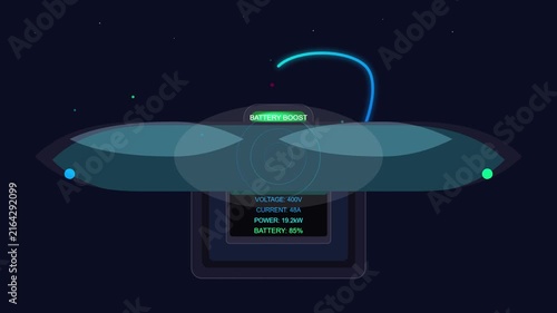 Futuristic Flying Saucer with Battery Boost Display in Space Setting