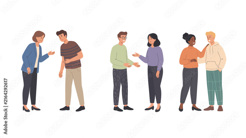 Obraz premium Diverse group of people engaged in conversation and interaction, illustrating communication and relationships.