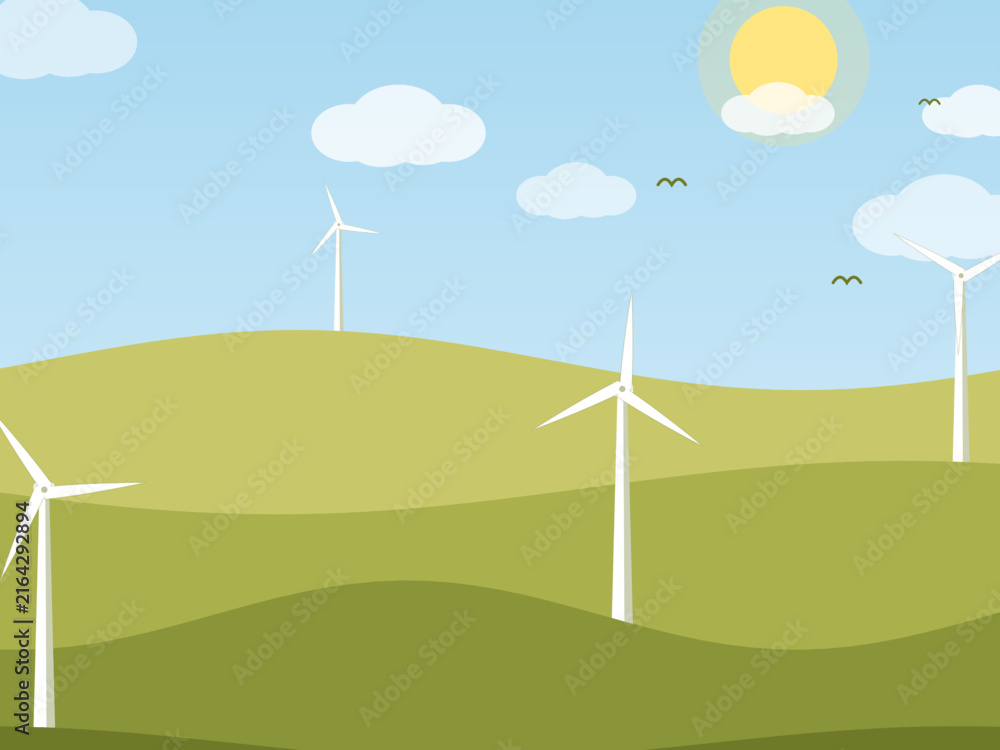 Fototapeta premium Eco Friendly Wind Turbines Countryside Vector