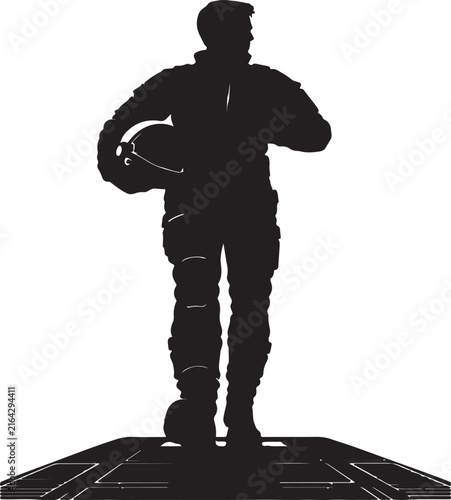 Soldier standing on platform silhouette military vector illustration