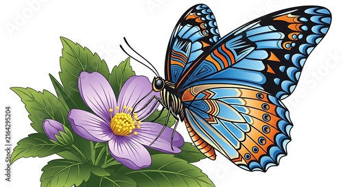 Vibrant Butterfly Perched Gracefully on a Delicate Purple Flower