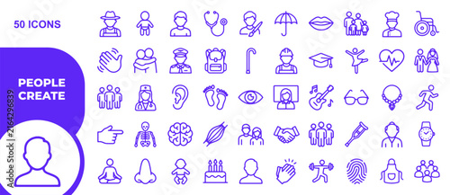 Comprehensive collection of fifty diverse human character icons for mobile applications and modern user interface design