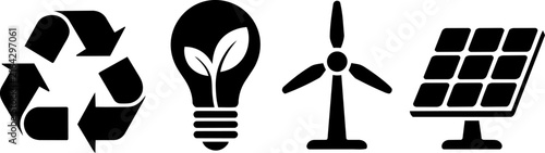 Foto Renewable energy icon set with a recycling symbol, eco light bulb with growing l