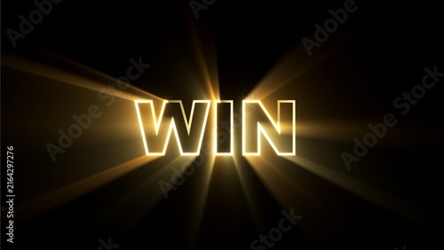 Glowing Gold WIN Text with Radiant Light Rays on Black Background