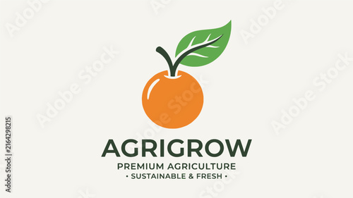 Agriculture logo template featuring fresh organic orange fruit icon for farm branding and sustainable harvest business