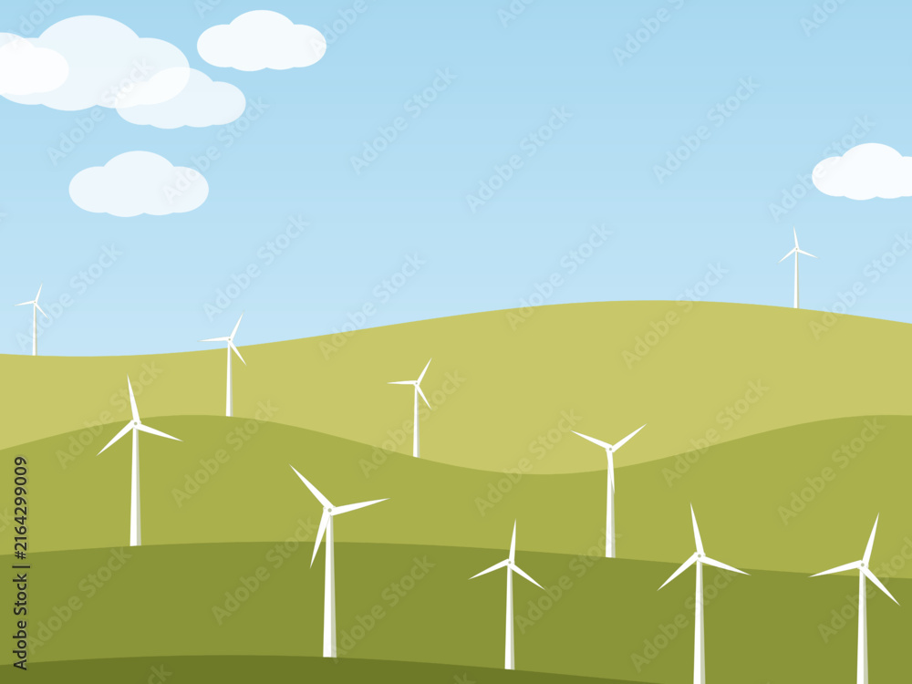 Fototapeta premium Wind Turbines on Rolling Green Hills Landscape