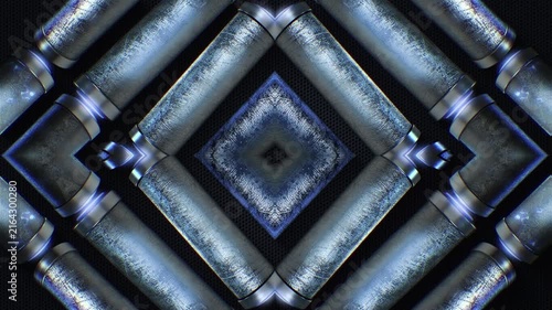 A mesmerizing kaleidoscope of metallic tubular shapes, throbbing and twisting in an endless, hypnotic and trance like motion. Excellent for high tempo music events or energetic visualizers.

