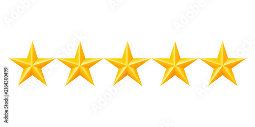Obraz na płótnie Gold five star rating icons on white background, premium review symbol, customer
