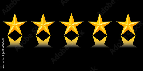 Foto Gold five star award rating icons with black outline and shadow, premium review