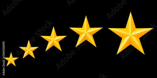 Ascending gold star rating icon sequence, increasing score symbol, review scale, premium quality and achievement graphic