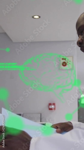 Animation of data processing with brains and molecules over diverse doctors in hospital