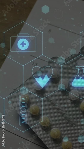 Animation of medical icons over pills and calendar