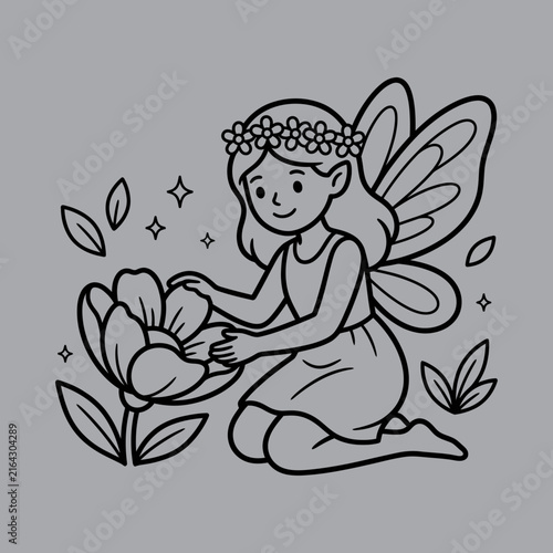 Sweet Garden Fairy with Blooming Flower Art And Illustration