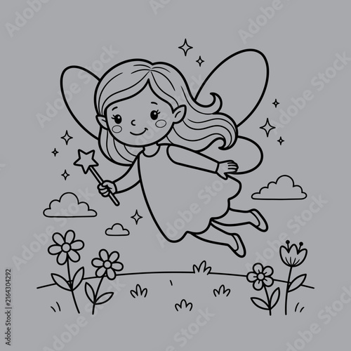 Adorable Flying Fairy with Star Wand Art And Illustration