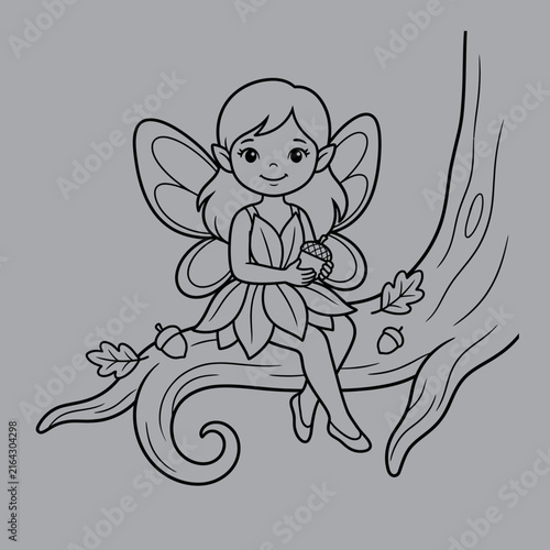 Cute Woodland Fairy Holding Acorn Art And Illustration