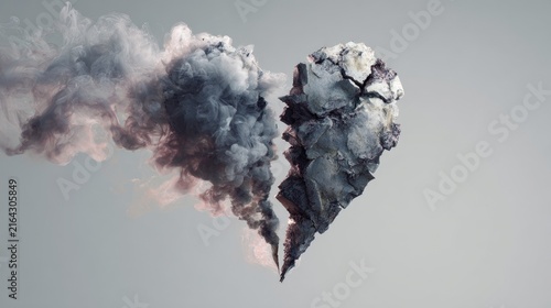 broken heart made of red smoke and clouds illustration
