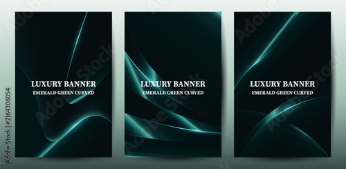 Luxury Emerald Green Curved Abstract Banners Set