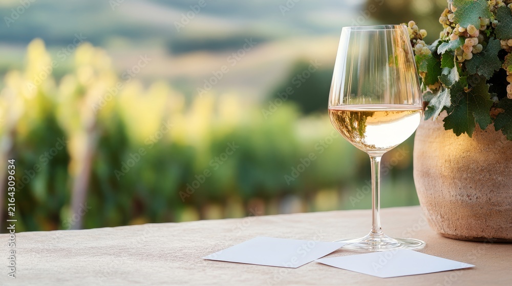 Naklejka premium Wine Tasting Flight Vineyard Patio Blank Tasting Cards Win, digital innovation, artificial intelligence and connected business technology