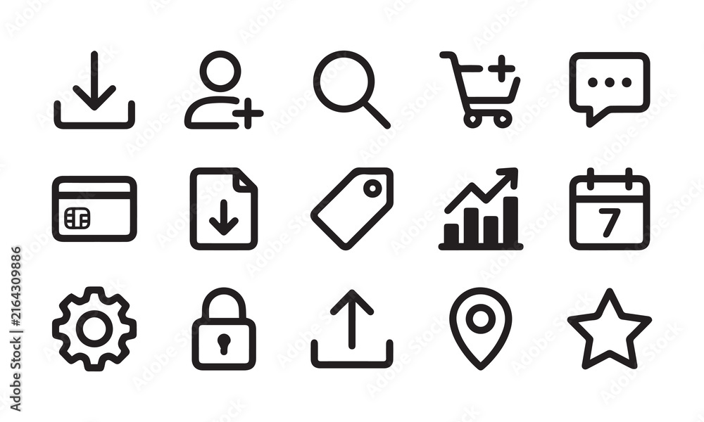 Fototapeta premium Basic icons for web, finance, and interface design.